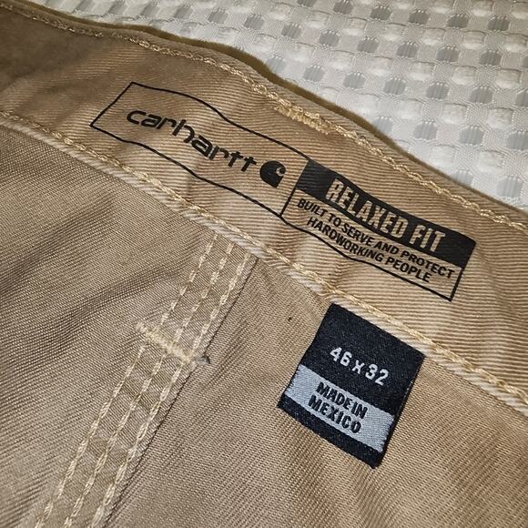 CARHARTT EUC MENS SIZE 46 x 32 KHAKI CARPENTER RELAXED FIT PANTS - Picture 6 of 6